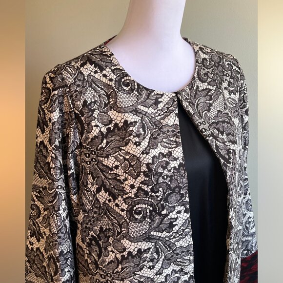 Lace Printed LIMELIGHT 2 PC Open Front Jacket Blazer with Red Lining - Picture 10 of 17